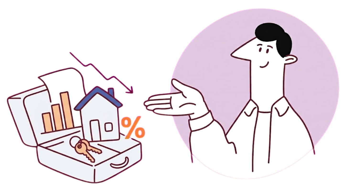 A mortgage adviser presenting home loan options with interest rates falling